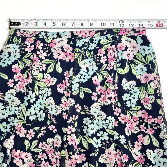 Vtg Y2K Sag Harbor Floral Flared Chiffon Skirt Elastic Waist Fairy Feminine Navy - Picture 11 of 14